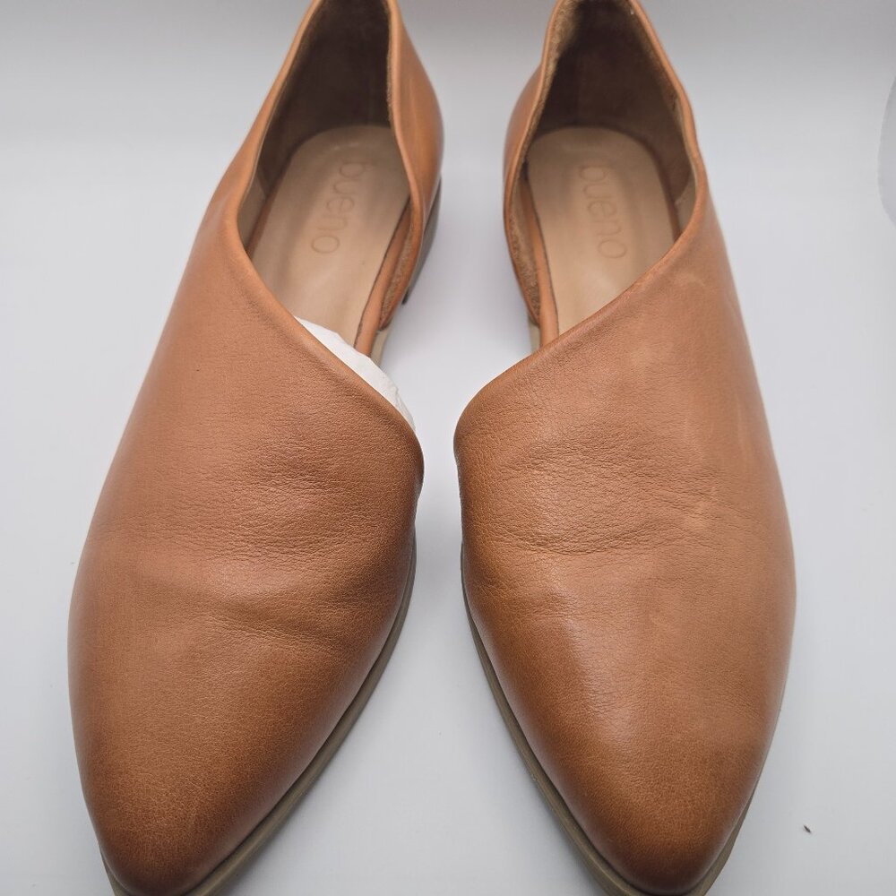 Bueno Brown Asymmetrical Leather European Pointed Toe Slip On Flats Size 40